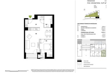 Rzut - Mieszkanie na sprzedaż 2 pokoje o powierzchni 51,77 m² - numer A.1.4 w Kozielska Park