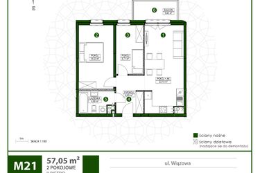 Rzut - Mieszkanie na sprzedaż 3 pokoje o powierzchni 57,05 m² - numer 21 w Moja Wiązowa