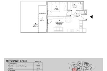 Rzut - Mieszkanie na sprzedaż 2 pokoje o powierzchni 40,31 m² - numer S2.I.0.3 w ATAL Idea Swarzędz II