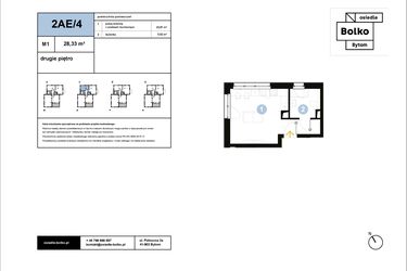 Rzut - Mieszkanie na sprzedaż 1 pokój o powierzchni 28,33 m² - numer 2AE/4 w Osiedle Bolko etap II
