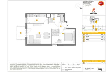Rzut - Mieszkanie na sprzedaż 2 pokoje o powierzchni 45,8 m² - numer C.16 w Osiedle Rapsodia etap 2