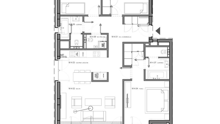 Rzut - Mieszkanie na sprzedaż 4 pokoje o powierzchni 104,34 m² - numer m4 w Broniwoja 5