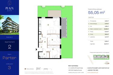Rzut - Mieszkanie na sprzedaż 3 pokoje o powierzchni 55,05 m² - numer B4M2 w Plaza City