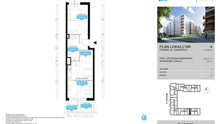 Rzut - Mieszkanie na sprzedaż 2 pokoje o powierzchni 49,21 m² - numer CDEF.4 w Wieża Jeżyce etap II