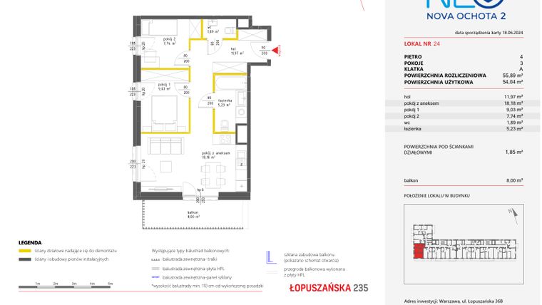 Rzut - Mieszkanie na sprzedaż 3 pokoje o powierzchni 55,89 m² - numer 24 w Neo Nova Ochota 2