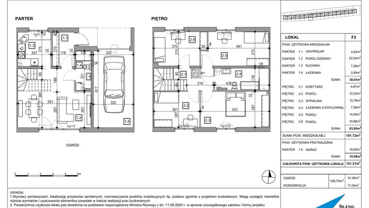 Rzut - Dom na sprzedaż 5 pokoi o powierzchni 121,31 m² - numer F2 w Majewska Domy