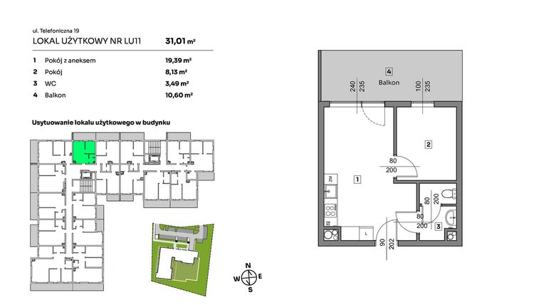 Rzut - Mieszkanie na sprzedaż 2 pokoje o powierzchni 31,01 m² - numer L.U. 11 w Nova Radiostacja - apartamenty inwestycyjne