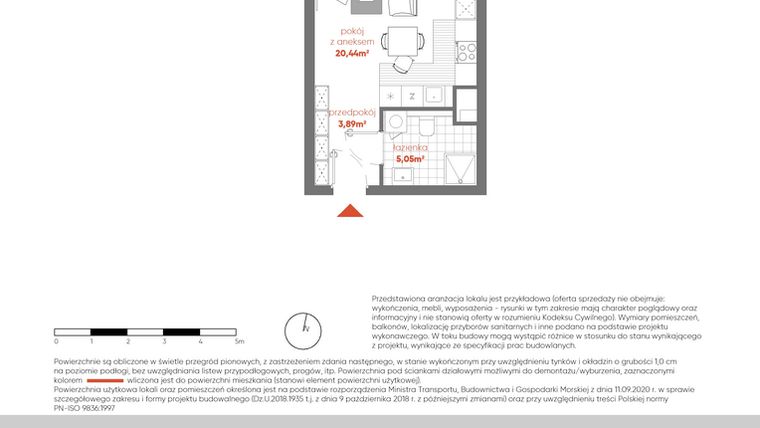 Rzut - Mieszkanie na sprzedaż 1 pokój o powierzchni 29,38 m² - numer F.01.09 w Pierwsza Dzielnica - etap III