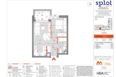 Rzut - Mieszkanie na sprzedaż 2 pokoje o powierzchni 37,29 m² - numer F1.C.03.04 w Splot Wola
