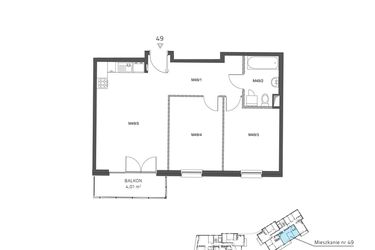 Rzut - Mieszkanie na sprzedaż 3 pokoje o powierzchni 61,09 m² - numer 49 w Wzgórze Krzemionki II