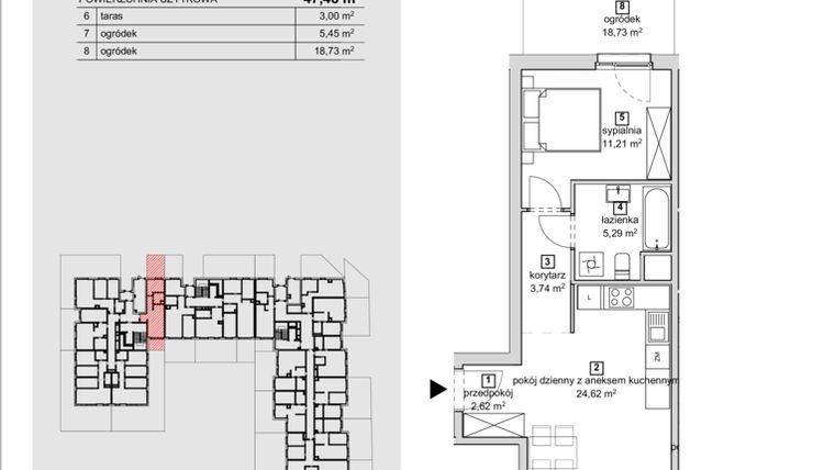 Rzut - Mieszkanie na sprzedaż 2 pokoje o powierzchni 47,48 m² - numer 2A-0-1 w Naramowice Odnova
