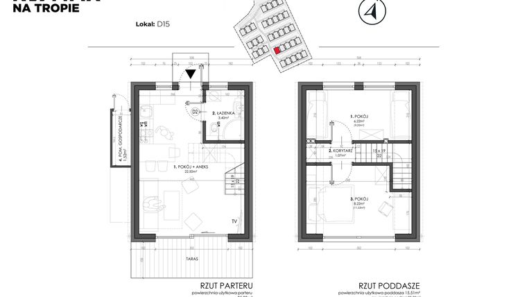 Rzut - Dom na sprzedaż 3 pokoje o powierzchni 49,8 m² - numer D15 w Sea House Wicie