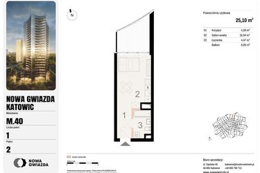 Rzut - Mieszkanie na sprzedaż 1 pokój o powierzchni 25,1 m² - numer M.40 w Nowa Gwiazda