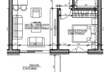 Rzut - Mieszkanie na sprzedaż 2 pokoje o powierzchni 36,32 m² - numer 17 w Staroniwskie Sady etap II