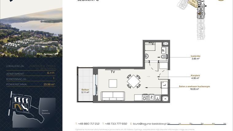 Rzut - Mieszkanie na sprzedaż 1 pokój o powierzchni 25,96 m² - numer G.111 w Laguna Beskidów