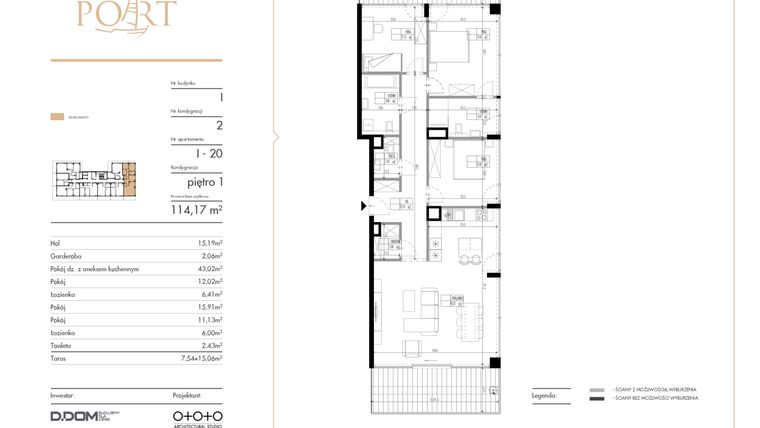 Rzut - Mieszkanie na sprzedaż 4 pokoje o powierzchni 114,17 m² - numer I_20 w Warmiński Port etap V