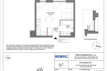 Rzut - Mieszkanie na sprzedaż 1 pokój o powierzchni 26,35 m² - numer A.5M06 w Leszczyńskich 2