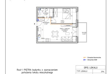 Rzut - Mieszkanie na sprzedaż 2 pokoje o powierzchni 44 m² - numer 7 w Harmonia bud. M3