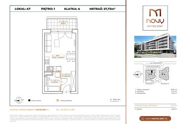 Rzut - Mieszkanie na sprzedaż 1 pokój o powierzchni 27,73 m² - numer A07 w Novy Mateczny