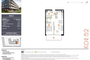 Rzut - Mieszkanie na sprzedaż 2 pokoje o powierzchni 43,4 m² - numer M9 w KOR 52