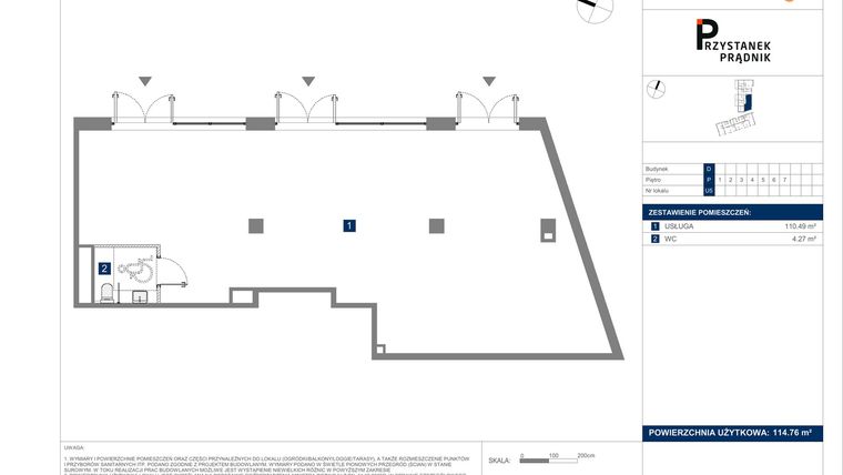 Rzut - Lokal użytkowy na sprzedaż 1 pokój o powierzchni 114,76 m² - numer U5 w Przystanek Prądnik