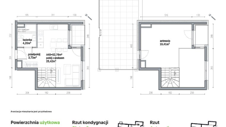 Rzut - Mieszkanie na sprzedaż 2 pokoje o powierzchni 52,76 m² - numer A40 w Traugutta Vita