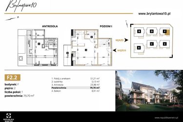 Rzut - Mieszkanie na sprzedaż 3 pokoje o powierzchni 79,7 m² - numer F2.2 w Brylantowa 10