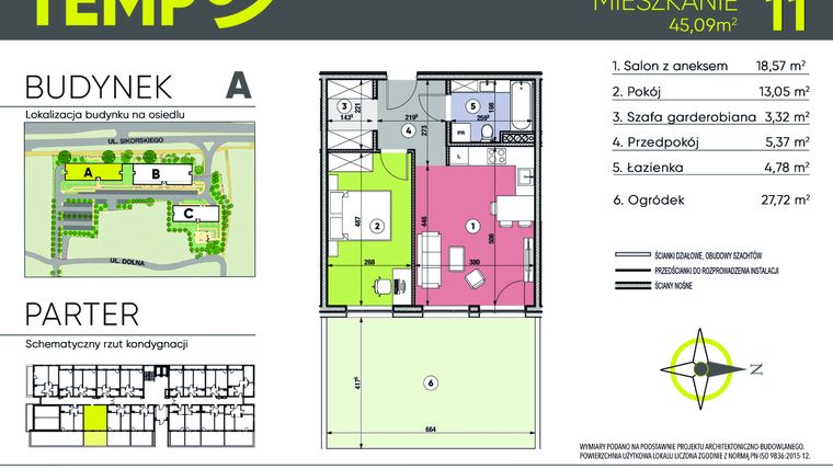 Rzut - Mieszkanie na sprzedaż 2 pokoje o powierzchni 45,09 m² - numer A11 w Osiedle TEMPO