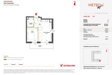 Rzut - Mieszkanie na sprzedaż 2 pokoje o powierzchni 39,52 m² - numer 122 w Metro Art 6