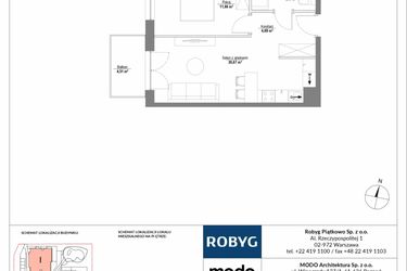 Rzut - Mieszkanie na sprzedaż 2 pokoje o powierzchni 41,5 m² - numer 2M02 w Początek Piątkowo bud. I