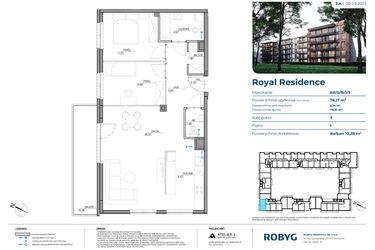 Rzut - Mieszkanie na sprzedaż 3 pokoje o powierzchni 76,17 m² - numer RR/5/B/1/5 w Royal Residence 5