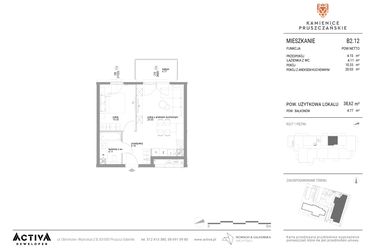 Rzut - Mieszkanie na sprzedaż 2 pokoje o powierzchni 38,97 m² - numer B2.12 w Kamienice Pruszczańskie