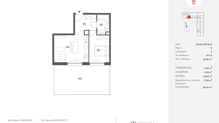 Rzut - Mieszkanie na sprzedaż 2 pokoje o powierzchni 38,98 m² - numer A1.0.2 w Mieszkaj w Mieście - Załęska od Nowa