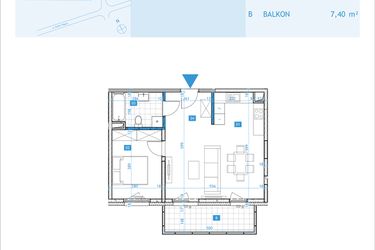 Rzut - Mieszkanie na sprzedaż 2 pokoje o powierzchni 49,12 m² - numer E30 w Osiedle Botaników etap E