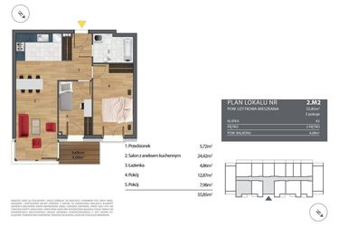 Rzut - Mieszkanie na sprzedaż 3 pokoje o powierzchni 56,02 m² - numer K3.2.M2 w Nyska Residence