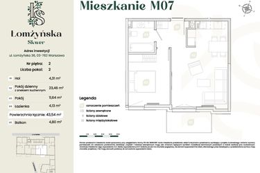 Rzut - Mieszkanie na sprzedaż 2 pokoje o powierzchni 43,54 m² - numer 7 w Łomżyńska Skwer