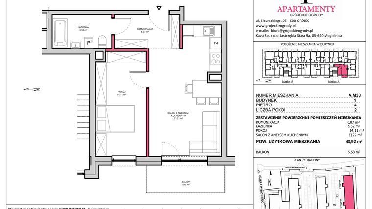 Rzut - Mieszkanie na sprzedaż 2 pokoje o powierzchni 48,92 m² - numer A.33 w Apartamenty Grójeckie Ogrody