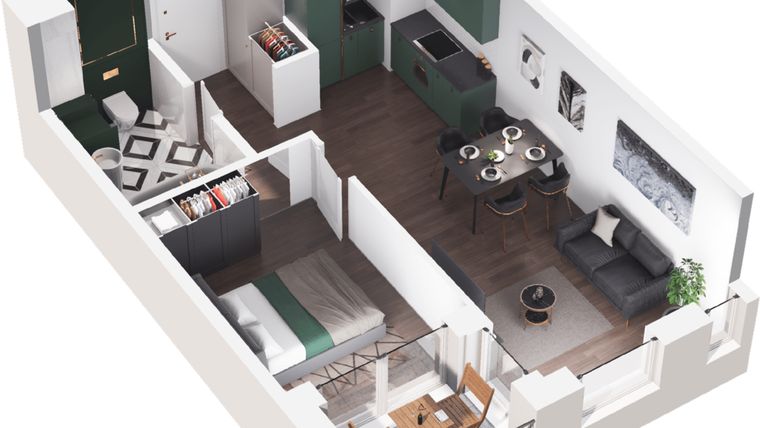 Rzut - Mieszkanie na sprzedaż 2 pokoje o powierzchni 39,5 m² - numer B2.122 w Quercus