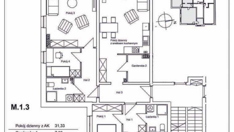 Rzut - Mieszkanie na sprzedaż 5 pokoi o powierzchni 134,01 m² - numer M.1.3 w Konopnickiej 12