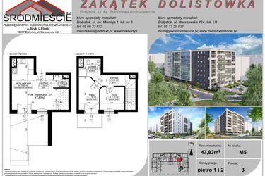 Rzut - Mieszkanie na sprzedaż 2 pokoje o powierzchni 47,83 m² - numer M5 w Zakątek Dolistówka - etap A