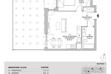 Rzut - Mieszkanie na sprzedaż 2 pokoje o powierzchni 46,65 m² - numer 1A.0.06 w Francuska Park VIIIB