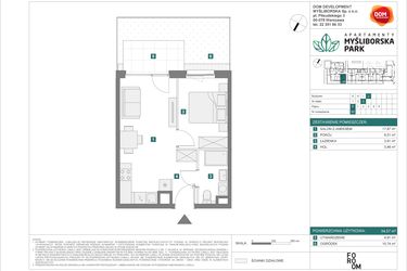 Rzut - Mieszkanie na sprzedaż 2 pokoje o powierzchni 34,57 m² - numer J52 w Apartamenty Myśliborska Park