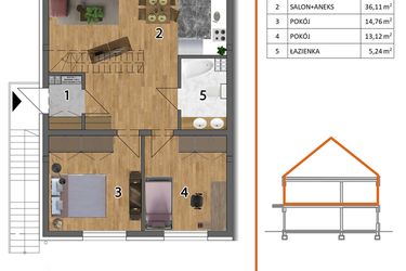 Rzut - Mieszkanie na sprzedaż 4 pokoje o powierzchni 128,01 m² - numer 7LG w Osiedle Przyjazne etap V