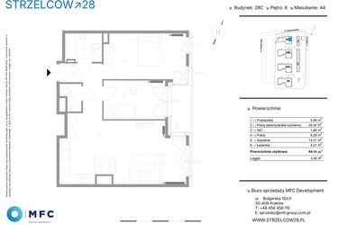 Rzut - Mieszkanie na sprzedaż 2 pokoje o powierzchni 64,14 m² - numer 44C w Strzelców 28