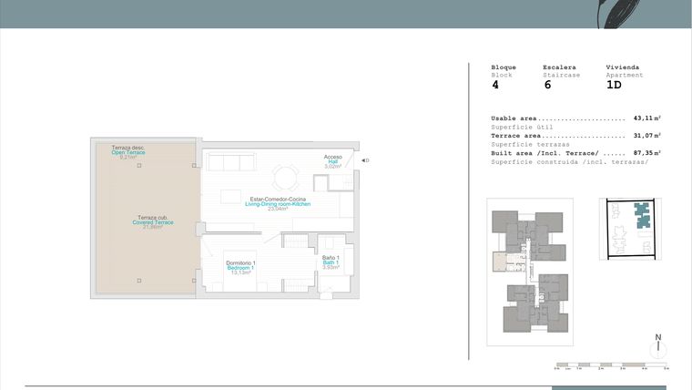 Rzut - Mieszkanie na sprzedaż 1 pokój o powierzchni 43,11 m² - numer B4-1D w Talasa Caleus II