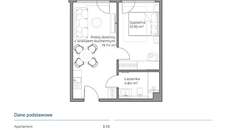 Rzut - Mieszkanie na sprzedaż 2 pokoje o powierzchni 37,53 m² - numer B.3.13 w Anchoria Holiday