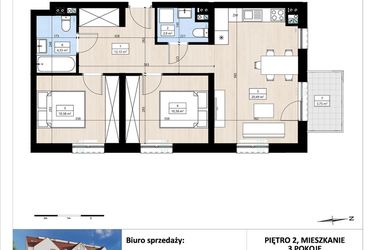 Rzut - Mieszkanie na sprzedaż 3 pokoje o powierzchni 60,6 m² - numer B4/2/30 w Montano bud. B4