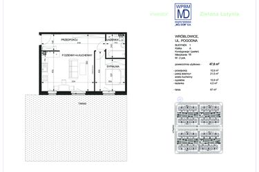 Rzut - Mieszkanie na sprzedaż 2 pokoje o powierzchni 47,93 m² - numer 1A - 1B w Zielona Lutynia
