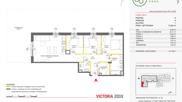 Rzut - Mieszkanie na sprzedaż 4 pokoje o powierzchni 73,77 m² - numer 4 w Olchowy Park VII