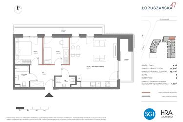Rzut - Mieszkanie na sprzedaż 3 pokoje o powierzchni 72,71 m² - numer N.3.2 w Łopuszańska 47 - etap 4